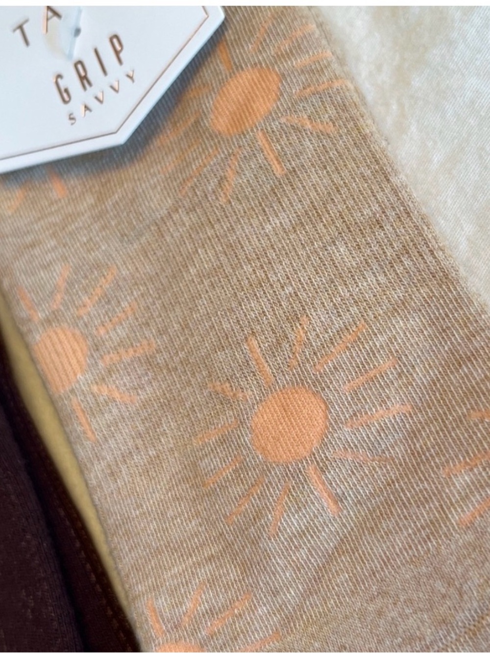 Tavi Tan Grip Socks with Peach Sun Motif